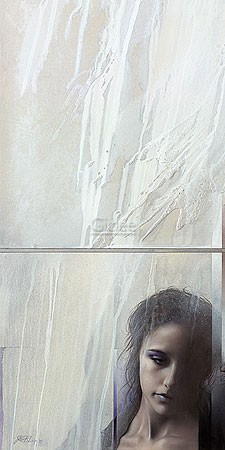 Walter Brems, Leila (detail) (Malerei, Collage, modern,  Portrait, Mädchen, Gesicht, abstrakte Malerei, Farbfelder,Farbverläufe, Jugendzimmer, Wohnzimmer, bunt)