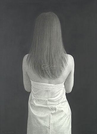 Akinori Miura, Seraph (Malerei, Silberstift, Körper, Frauenkörper, Rückenansicht, Schlafzimmer, schwarz / weiß)