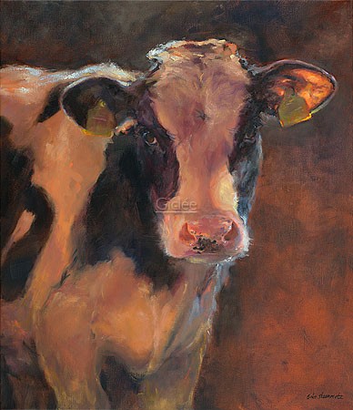 Geke Steenmetz, Bull Calf (Malerei, Natur, Kuh, Kalb, Bulle, Nutztiere, Tiere, Tierportrait, Wohnzimmer, Tierarztpraxis, Treppenhaus, bunt)