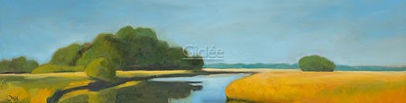 Joke Klaveringa, Near Rolderwolde (Malerei, Landschaft, Landschaftsmalerei, Flusslandschaft, Niederlande, Ebene, Fluss, Bäume, Weite, Wohnzimmer, Schlafzimmer, bunt)