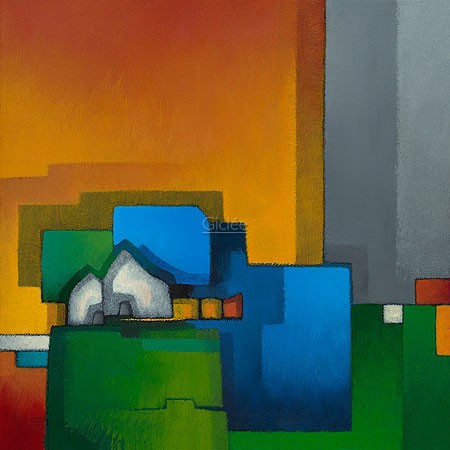 Maria Megens, In the distance (Abstrakt, Architektur, Häuser, Rechtecke, Farbfelder, Wohnzimmer, Büro, Arztpraxis, bunt)