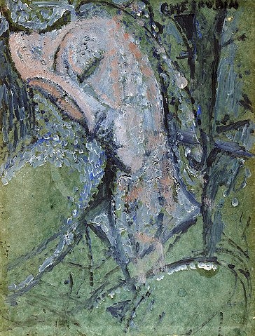 Amadeo Modigliani, Cherubin. (Modigliani,Amadeo,1884-1920,Christie's Images Ltd,Öl auf grünem Papier auf Karton,amadeo modigliani,porträt,gesicht,grün)