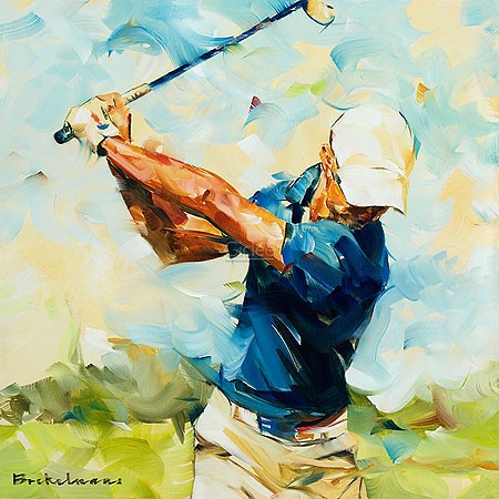 Dorus Brekelmans, Golf swing (Malerei, modern, Sport, Golfsport, Golfschläger, Konzentration,  Wohnzimmer, Sportstudio, abstrkter Realismus, Pinselspuren,  bunt)