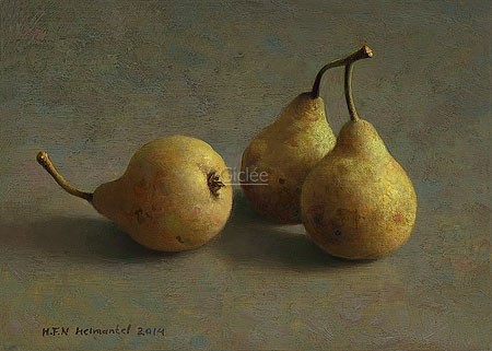 Henk Helmantel, Pears (Malerei, Stillleben, Birnen, Obst, Kernobst, Frucht, Esszimmer, Küche, bunt)