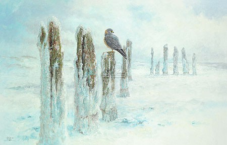 Ulco Glimmerveen, Frozen Coast (Malerei, Meeresbrise, Strand, Bunen, Vogel, Eis, Kälte, Frost, Schnee, gleißendes Licht, Wohnzimmer, Schlafzimmer, Treppenhaus, bunt)