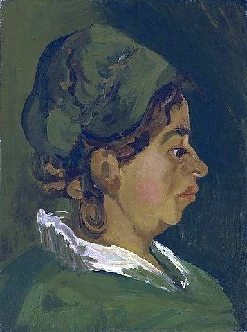 Vincent van Gogh, Kopr einer Bäuerin: Rechtes Profil. 1884. (Portrait, Frau, Bäuerin, Kopfbdeckung, Haube, derb, Profil, Menschen, Klassische Moderne, Impressionismus, Wohnzimmer, Treppenhaus, Wunschgröße, bunt)