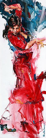 Dorus Brekelmans, Flamenco II (Malerei, modern, Tänzerin, Flamenco, Bewegung, Tanz, Eleganz, rassig, Temperament, Tradition, abstrakter Realismus, Farbspuren, Wohnzimmer, Tanzschule, bunt)