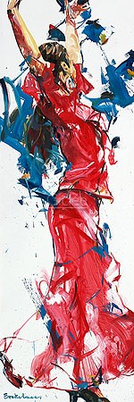 Dorus Brekelmans, Flamenco I (Malerei, modern, Tänzerin, Flamenco, Bewegung, Tanz, Eleganz, rassig, Temperament, Tradition, abstrakter Realismus, Farbspuren, Wohnzimmer, Tanzschule, bunt)