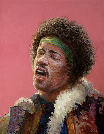 Rein Pol, Is it Jimi Hendrix (Malerei, Portrait, Jimi Hendrix, Persönlichkeiten, Sänger, Gitarrist, Musiker, Hippie, Drogensüchtiger, Wohnzimmer, Musikzimmer, Jugendzimmer, Treppenhaus, bunt)