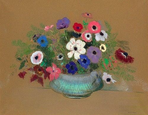 Odilon Redon, Anemonen. (Postimpressionismus, Stillleben, Blumenschale, Blüten, Blumen, Sommerblumen, Wiesenblumen, floral, klassische Moderne, Malerei, Wohnzimmer, Esszimmer, Treppenhaus, Wunschgröße, bunt)