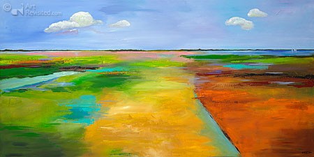 Y. Hope, Great Wide Open (Malerei, Landschaftsmalerei, Landschaften, Ebene, weites Land, Horizont, Wohnzimmer, Schlafzimmer, Büro, leuchtend bunt)