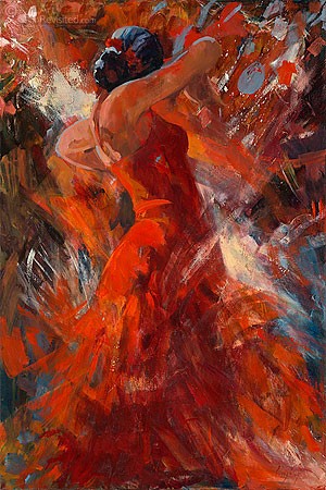Corry Kooy, Dans (Malerei, modern, Tänzerin, Flamenco, Feurig, Temperament, Lateinamerika, explosiv, impressionistisch, Wohnzimmer, Treppenhaus,  bunt)
