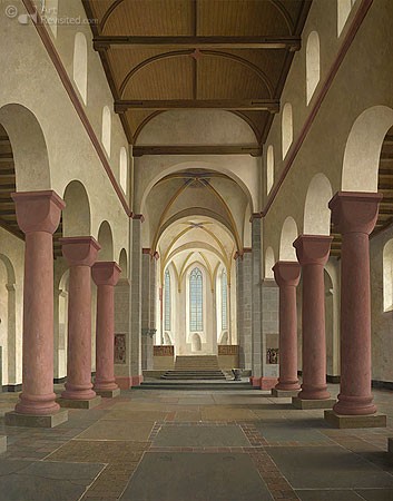 Henk Helmantel, The Pieterskerk in Utrecht (Malerei, Architektur, Kirche, Niederlande, Utrecht, Mittelschiff, romanisch,  Treppenhaus, Wohnzimmer, Schlafzimmer, bunt)