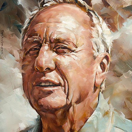 Dorus Brekelmans, Johan Cruijff (Portrait, Fußballspieler, Niederländer, Trainer, Malerei, modern, Sport, abstrakter Realismus,  Wohnzimmer, Treppenhaus, bunt)