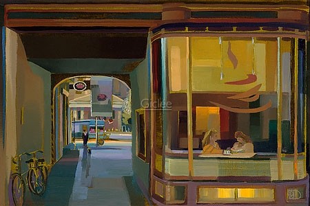 Ton Dubbeldam, Coffee parlor (Gebäude, Durchgang, Gespräch, Café, Malerei, modern, Wohnzimmer, Treppenhaus, bunt)