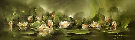 Jan Kooistra, Water lilies (Seerosen, Wasserlilien, Wasserlandschaft, Teich, Blüten,  Esszimmer, Wohnzimmer, Treppenhaus, Malerei, bunt)