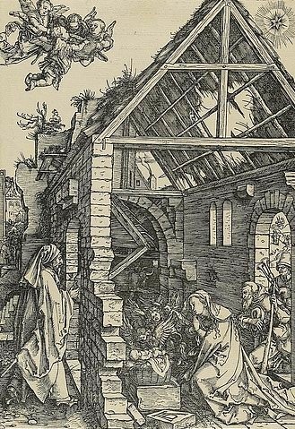 Albrecht Dürer, Marienleben: Geburt Christi. Um 1503. (Dürer,Albrecht,1471-1528,Hannover,Landesmuseum,Holzschnitt,16. Jahrhundert,Renaissance,albrecht dürer,holzschnitt,jungfrau maria,druckgrafik,grafik,christliche kunst,christentum,bibel,neues testament)