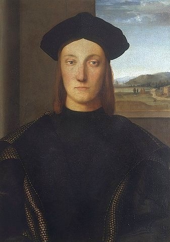 Raffael (Raffaello Sanzio), Porträt des Guidobaldo da Montefeltro. Ca. 1506. (Raffael (Raffaello Sanzio),1483-1520,Florenz,Galleria degli Uffizi,Öl/Holz,Florence,16. Jahrhundert,Renaissance,raffaello sanzio,raffael,mann,porträt,Guidobaldo I. da Montefeltro,cinquecento,italienisch)