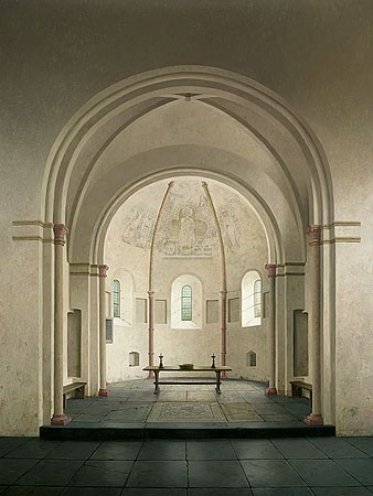 Henk Helmantel, Apse of the romanesque church at Bozum (Malerei, Architektur, Innenraum, Sant-Martinus-Kirche, romanisch, Kirche, Chor, Interieur, Niederlande, romanisch - gotische Kirche, Donatuskirche, Treppenhaus, Wohnzimmer, bunt)