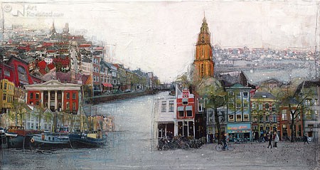 More, Groningen Martinistad (Städte, Niederlande, Groningen, Architektur, Grachten, Kirchturm, Vedute, Malerei, Wohnzimmer)