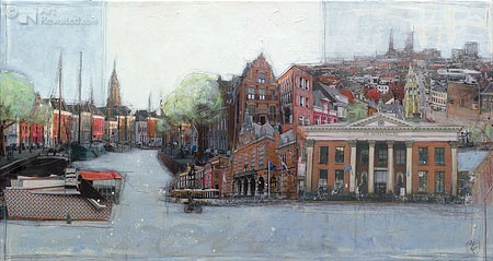 More, Groningen met A-toren (Städte, Niederlande, Groningen, Architektur, Grachten, Kirchturm, Vedute, Malerei, Wohnzimmer)