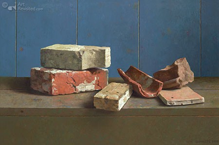 Henk HELMANTEL, Bouwfragmenten van Klooster Aduard (Ziegel, Steine, Baumaterial, historische Fragmente, Maurer, Stillleben, Niederlande, Wohnzimmer,)