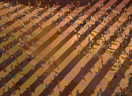 Dubbeldam, Streetlife (Platz, Menschen, Straßenszene,Gedränge, Schatten, Vogelperspektive,   modern, Malerei, Wohnzimmer, Treppenhaus, bunt)