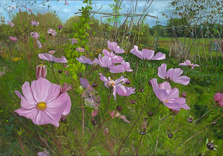 Theo LEIJDEKKERS, Moestuin (Gemüsegarten, Botanik, Wiese, Blumen, Blüten, Natur, naturalistisch, Malerei, Treppenhaus, Wohnzimmer, Esszimmer, bunt)