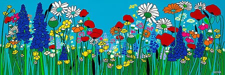 Sophia Heeres, Flower abundance (Malerei, Modern, Blumen, Blumenwiese, Poppig, dekorativ, Wohnzimmer, Arztpraxis, schrill, bunt)