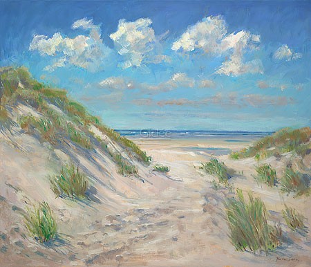 Jan van Loon, Dune passage (Malerei, Landschaftsmalerei,   Meeresbrise, Strand, Düne, Sand, Meer, Wolken, Einsamkeit, Leere, Horizont, Wohnzimmer, Treppenhaus, Schlafzimmer, bunt)