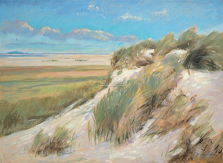 Jan van Loon, Dune crossing (Malerei, Landschaftsmalerei,   Meeresbrise, Strand, Düne, Sand, Meer, Wolken, Einsamkeit, Leere, Horizont, Wohnzimmer, Treppenhaus, Schlafzimmer, bunt)