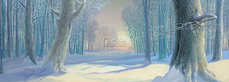 Ger Stallenberg, Winter (Malerei, Jahreszeiten, Winter, Natur, Landschaft,Schnee, Licht / Schatten, Kälte,  Wald, Baumstämme, Schlafzimmer, Wohnzimmer, bunt)