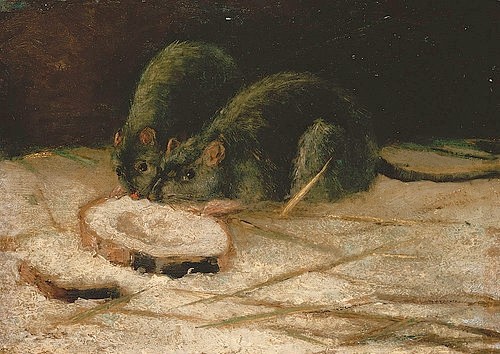Vincent van Gogh, Zwei Ratten. / Deux Rats.  ca. 1884. (Ratten, Nagetiere, Brot, Brotscheiben, Tiere,  Klassische Moderne, Impressionismus, Wohnzimmer, Treppenhaus, Wunschgröße, bunt)