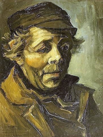 Vincent van Gogh, ""Kopf eines Bauern. Studie für """"Die Kartoffelesser"""". Entstanden im April 1885 in Nuenen."""" (Portrait, Mann, Bauer, Kopfbdeckung, Kappe, derb, Menschen, Studie, Klassische Moderne, Impressionismus, Wohnzimmer, Treppenhaus, Wunschgröße, bunt)