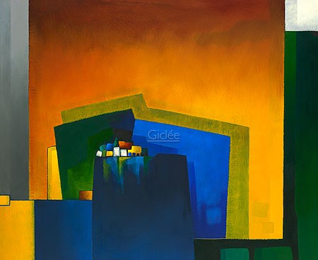 Maria Megens, Val Monte (Abstrakt, Architektur, Häuser, Rechtecke, Farbfelder, Wohnzimmer, Büro, Arztpraxis, bunt)