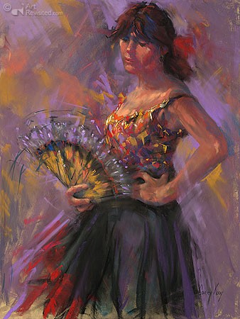 Corry Kooy, Latin dance (Malerei, modern, Tänzerin, Fächer, Lateinamerika, introvertiert,impressionistisch, Wohnzimmer, Treppenhaus,  bunt)