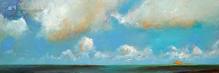 Dinie Boogaart, The Dyke (Malerei, Landschaft, Niederlande, Deich, Sommer, Sommerlicht, Himmel, Wolken, impressionistisch, Wohnzimmer, bunt)