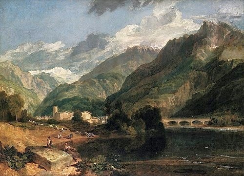 Joseph Mallord William Turner, Bonneville (Savoyen) mit Mont Blanc. (Turner,Joseph Mallord William,Christie's Images Ltd,1775-1851,Frankreich,Berge,Turner, Joseph Mallord William 1775-1851,Joseph Mallord William Turner,18. Jahrhundert,19. Jahrhundert,England,englisch,Großbritannien,britisch,Bonneville,Frankreich,französisc)