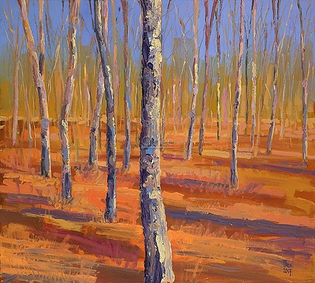 Theo Onnes, Birch forest (Malerei, Landschaft, Birkenwald, Bäume, Sonnenlicht,  Wohnzimmer, Treppenhaus, bunt)