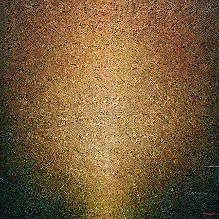 Henrie Vogel, Reflection (Malerei, abstrakt, zeitgenössisch, Leuchten, Licht, Reflexion, filzig, haarig,  Wohnzimmer, Treppenhaus, Büro, gold)