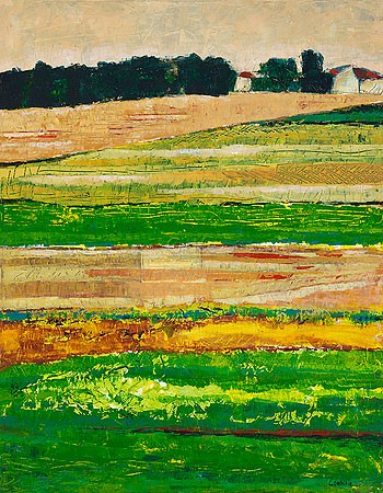 Laetitia Broersma, South Limburg I (Landschaft, Felder, Wiesen, Niederlande, malerei, modern, abstrahiert, Treppenhaus, Wohnzimmer, Büro, bunt)