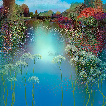 Ton Dubbeldam, The park, spring reflection (Landschaft, Park, Teich, Reflexionen, Blumen, Bäume, Idylle,Herbst, Malerei, modern, Wohnzimmer, Arztpraxis, Treppenhaus, bunt)