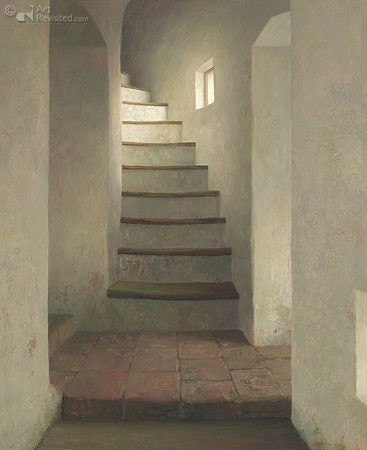 Henk HELMANTEL, Muurtrap in Kasteel Ammersoyen (Gebäude, Architektur, Schloss, Schlosstreppe, Aufgang, historisch, Niederlande, Gelderland, Malerei, Wohnzimmer, Treppenhaus)