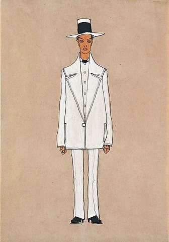 Egon Schiele, Selbstbildnis in weißem Anzug mit Panama-Hut. 1910 (Schiele,Egon,1890-1918,Wien,Museum Leopold,Österreich,20. Jahrhundert,Expressionismus,Bleistift und Gouache,IMAGNO/Leopold Museum Vienna,auf Papier,Egon Schiele,Selbstbildnis,Mann,weiß,Panama Hut,Anzug,von vorne,frontal,stehen)