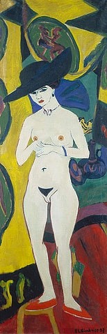 Ernst Ludwig Kirchner, Nackte Frau mit Hut. Um 1911 (Die Brücke,Neue Secession,Expressionismus,20. Jahrhundert,Öl auf Leinwand,1880-1938,Kirchner,Ernst Ludwig,Städel Museum,Frankfurt am Main,Kirchner,Ernst Ludwig Kirchner,19. Jahrhundert,20. Jahrhundert,Expressionismus,expressionistisch,Brücke,Doris Große,F)
