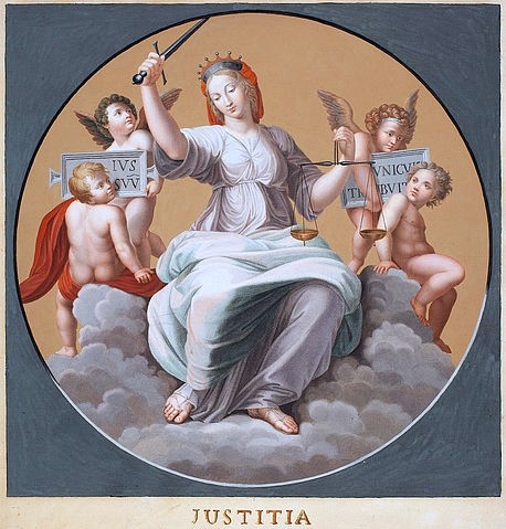 Bernardino Nocchi, Justiz (Stanze della Segnatura). (Städel Museum,Frankfurt am Main,Kupferstich,koloriert,Graphische Sammlung,Nocchi,Bernardino,1741-1812 (delin.),Volpato,Giovanni,1733-1803,nach Raffael,Raphael Morghen,1758-1833 (sculp.),Nocchi, Bernardino,Volpato, Giovanni,nach Raffael,Städel Museum,Justi)
