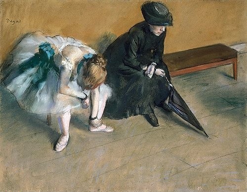 Edgar Degas, Warten. Ca. 1852 (Degas,Edgar,1834-1917,Pastell/Papier,Privatbesitz,Degas,Edgar Degas,Wartende,sitzen,Ballerina,Tänzerin,Frau)
