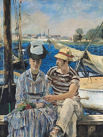 Édouard Manet, Argenteuil. 1874 (Frankreich, Sommer, Meer, Paar, Seemann, Frau, Boot, Hüte, Blumen, Liebesglück, Menschen, Impressionismus, Wohnzimmer, Klassiker, Wunschgröße,)