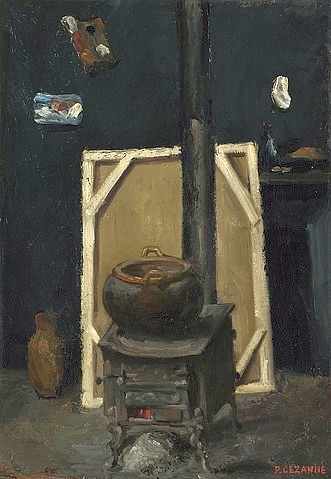 Paul Cézanne, Der Ofen im Atelier. Um 1865 (Post-Impressionismus,19. Jahrhundert,Öl auf Leinwand,? Fine Art Images,1839-1906,Cézanne,Paul,London,National Gallery,Cézanne, Paul,Alltagsgegenstände,Staffelei,Keilrahmen,Leinwand,Gemälde,Kessel,Glut,Ofen,Ofenrohr)