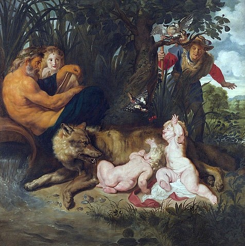 Peter Paul Rubens, Die Auffindung von Romulus und Remus. 1612 (Rubens,Peter Paul,1577-1640,Öl auf Leinwand,17. Jahrhundert,Rom,Pinacoteca Capitolina,Barock,Rubens, Pieter Paul,Mythologie,Zwillinge, Kinder, Barock, Mythologie, Hirt, Sage, Romulus und Remus, Knaben, Hirtin, Gründung Roms, Kapitolinische Wölfin, Ufer de)